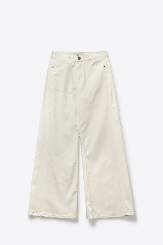 Extra Wide-Leg elastic Cotton Twill Pants in white color - Colored Jeans