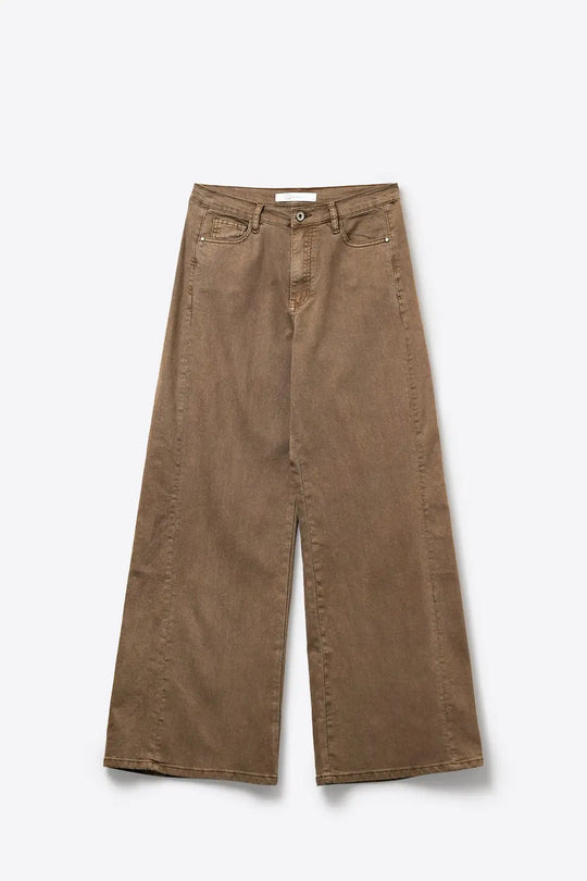 Brown Wide-Leg Casual Cotton Denim Pants - Colored Jeans