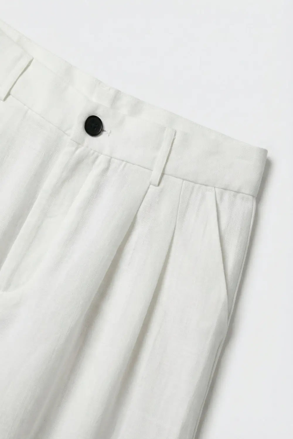 White Wide-Leg Front Pleat Summery Pants - Pants