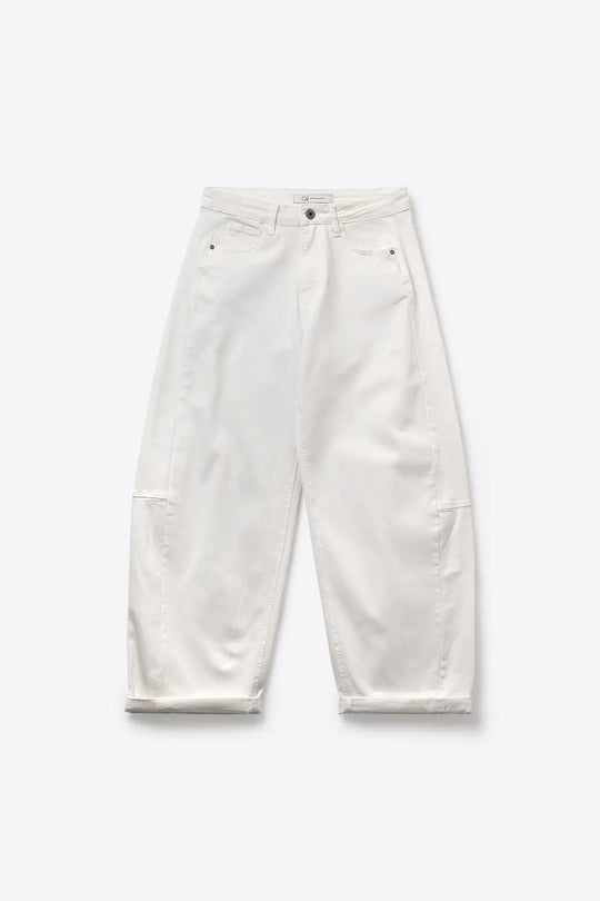 White Relaxed Fit Casual Wide-Leg Pants in Barrel Style - Colored Jeans