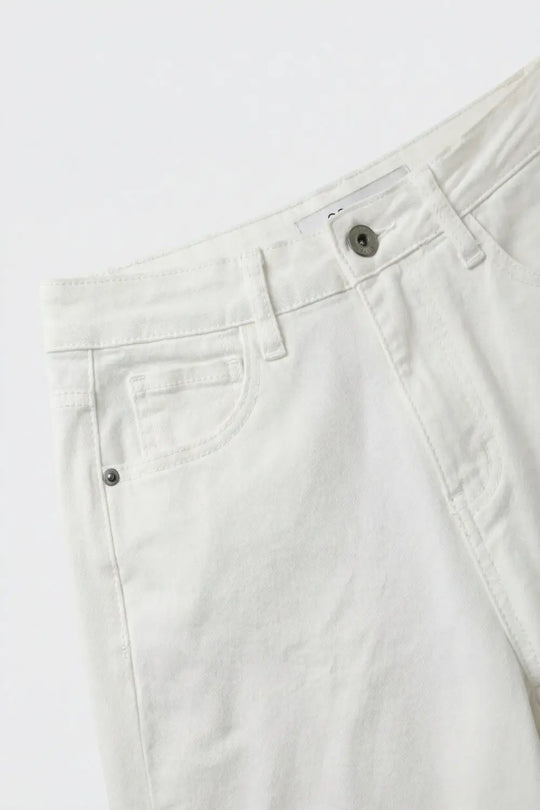 White Relaxed Fit Casual Wide-Leg Pants in Barrel Style - Colored Jeans