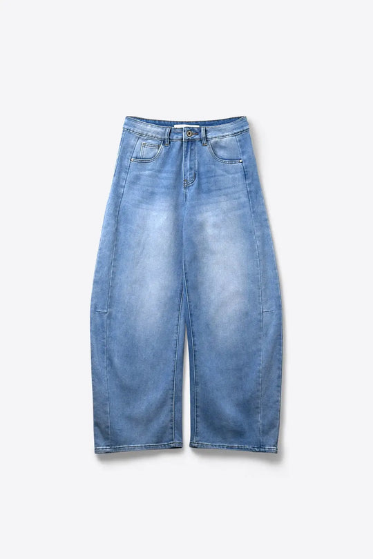 Light Blue Wide-Leg Relaxed Denim Jeans with side stitching