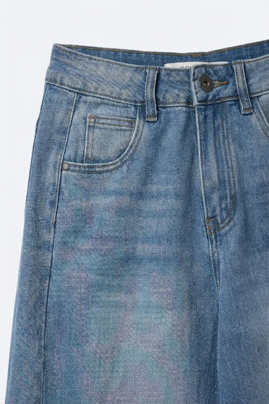 Light Blue Wide-Leg Relaxed Denim Jeans with side stitching