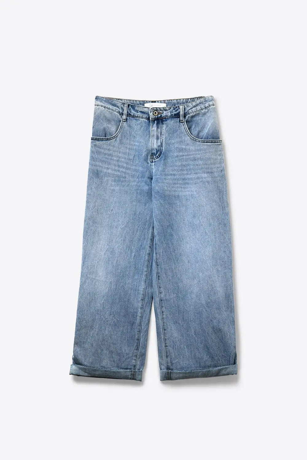 Light Wash Straight Leg Stretch Jeans With Rolled Hem