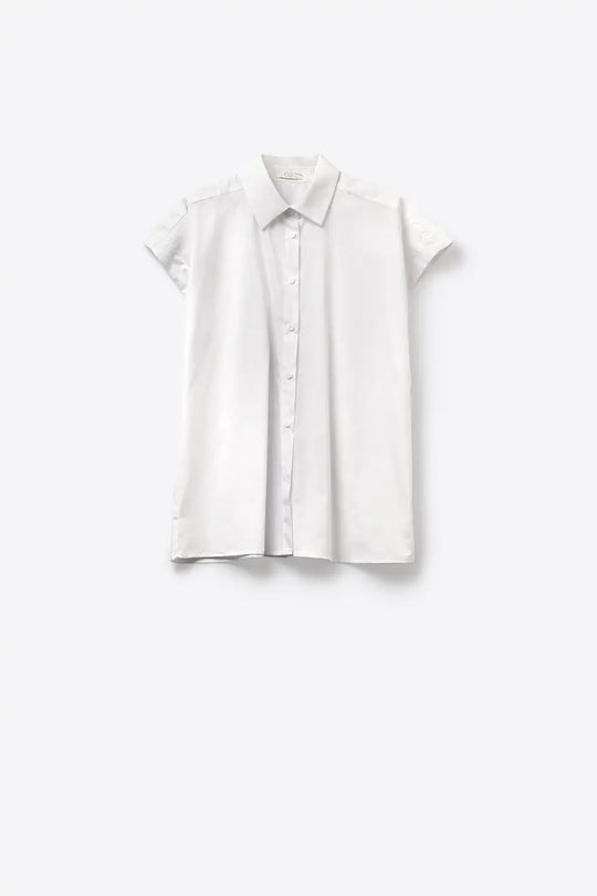 White Button-down Wide Shoulder Oversized Shirt - Shirts
