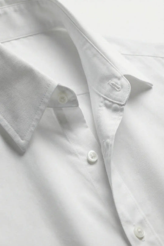 White Button-down Wide Shoulder Oversized Shirt - Shirts