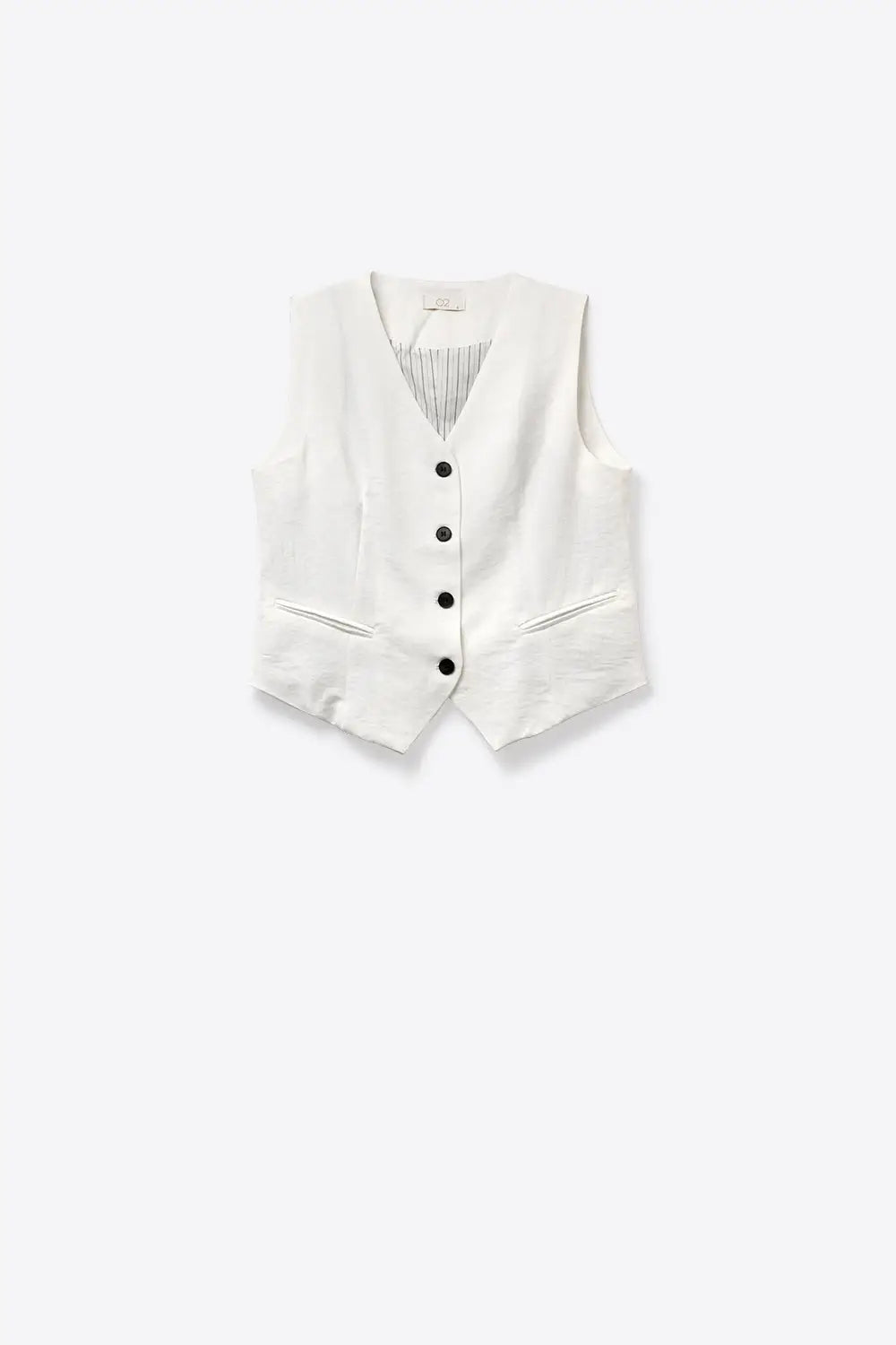White Textured Vest with black Button-Front - Tops