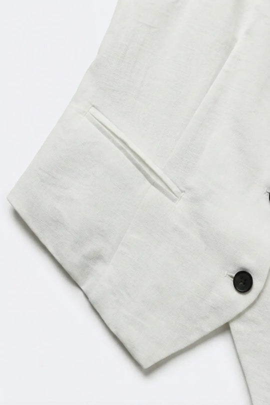 White Textured Vest with black Button-Front - Tops