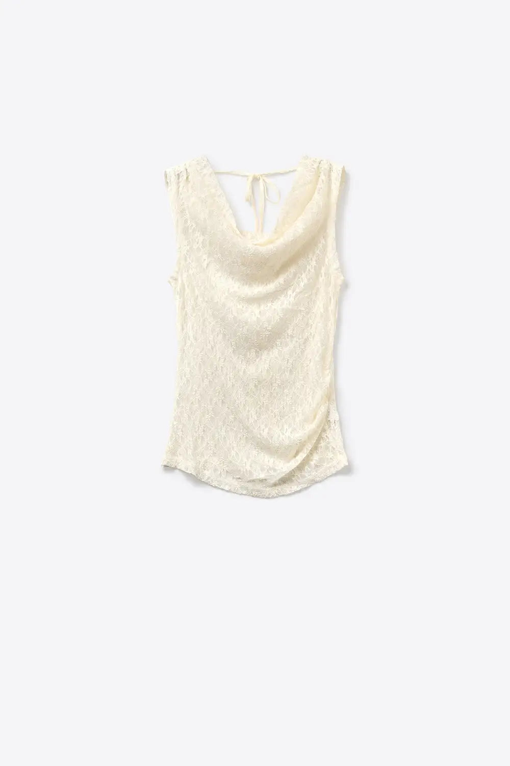Cream Lace Sleeveless Cowl Neck Tank Top - Tops
