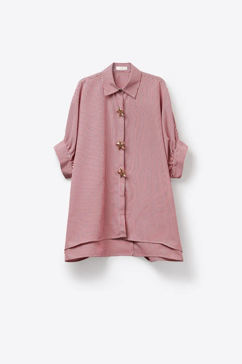 Pink Oversized Striped Poplin Shirt with Starfish Buttons - Shirts