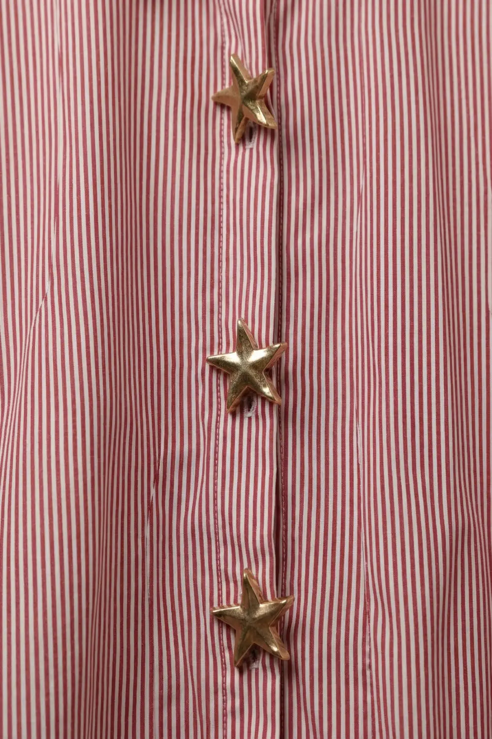 Pink Oversized Striped Poplin Shirt with Starfish Buttons - Shirts