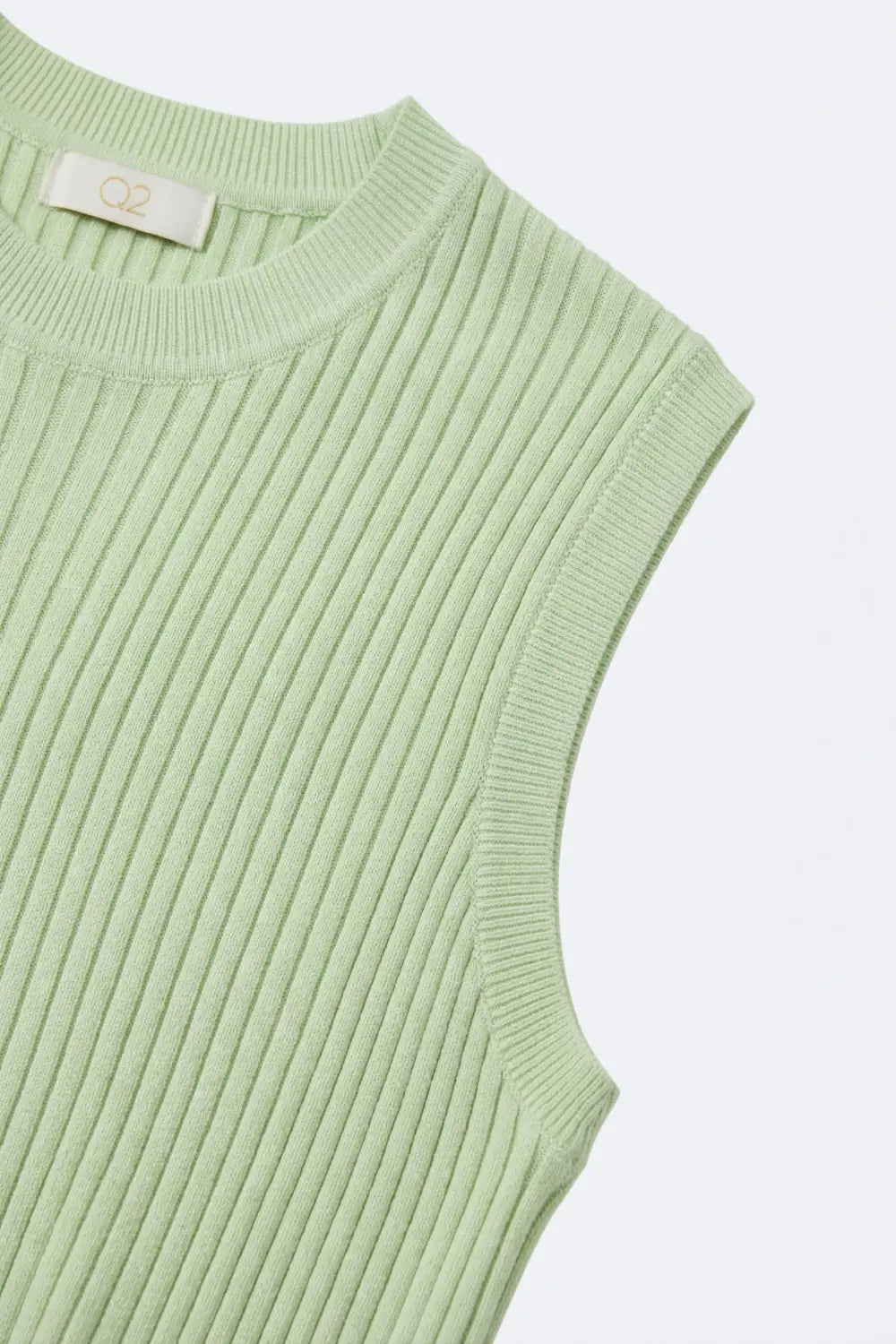 Light Green Ribbed Knit Sleeveless Top - GREEN / ONE - Tops