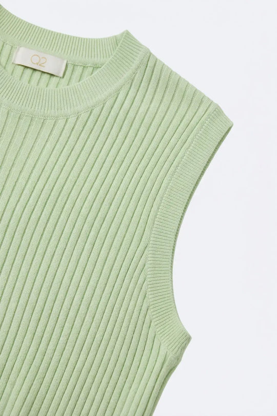 Light Green Ribbed Knit Sleeveless Top - GREEN / ONE - Tops