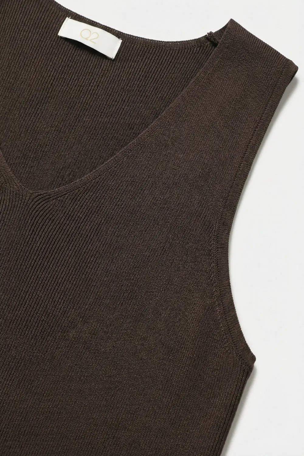 Brown V-Neck Ribbed Knit Tank Top - BROWN / ONE - Tops