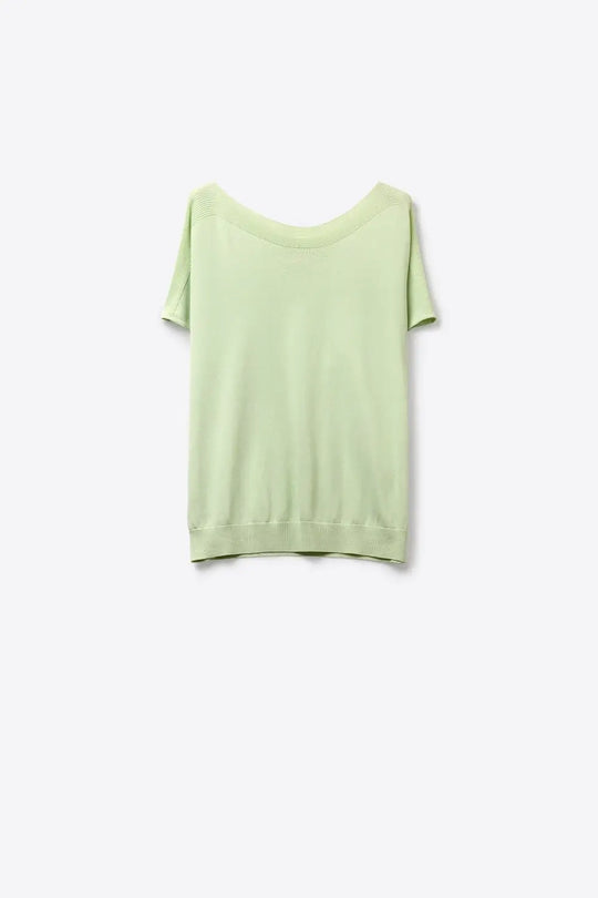 Light Green Soft Knit Relaxed Fit Short Sleeve Top - GREEN / ONE - Sweaters