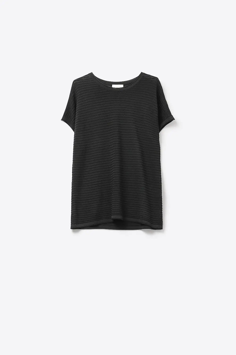 Black Textured Ribbed Knit Short Sleeve sweater - BLACK / ONE - Sweaters