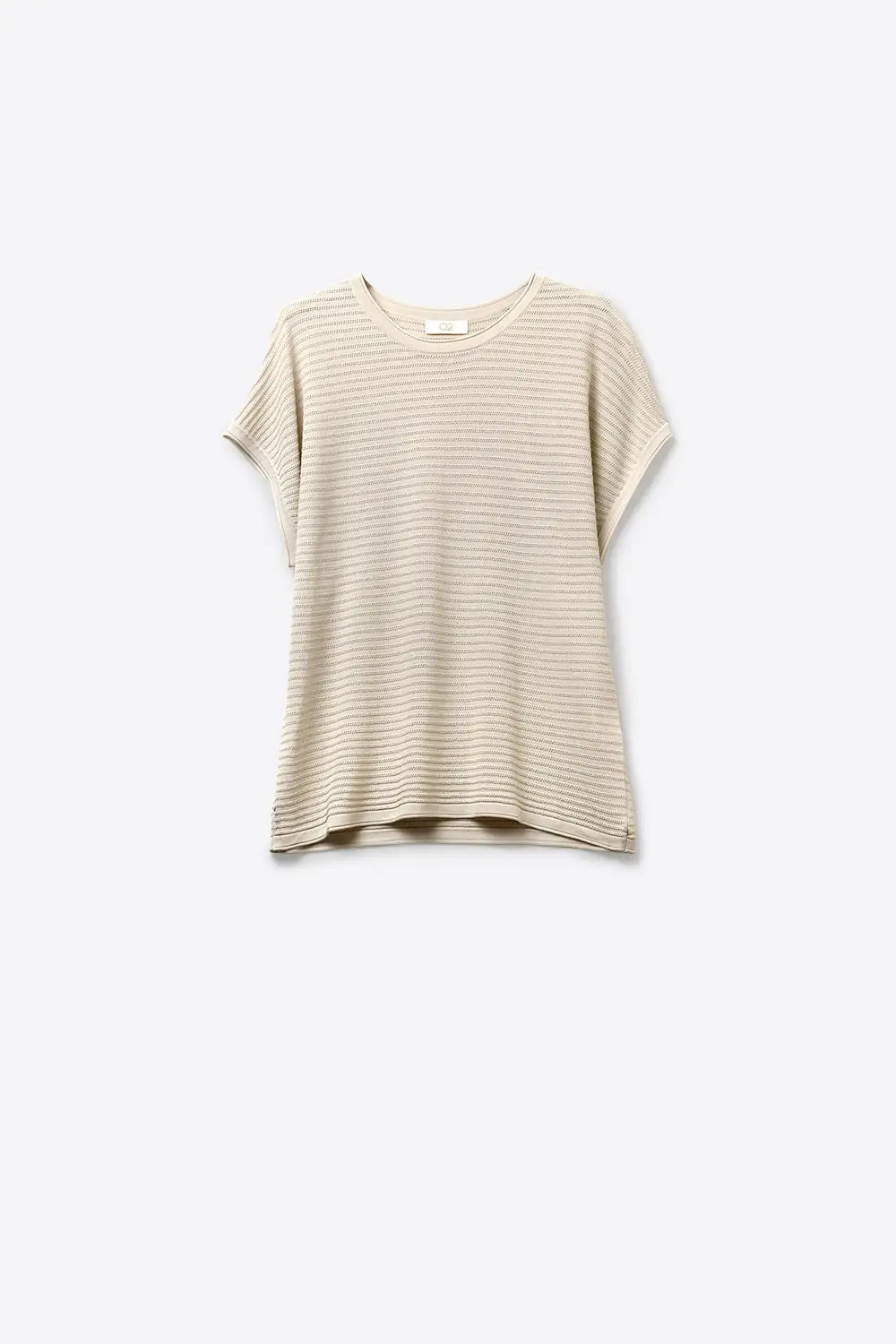Beige Ribbed open Knit Relaxed Fit Short Sleeve sweater - BEIGE / ONE - Sweaters
