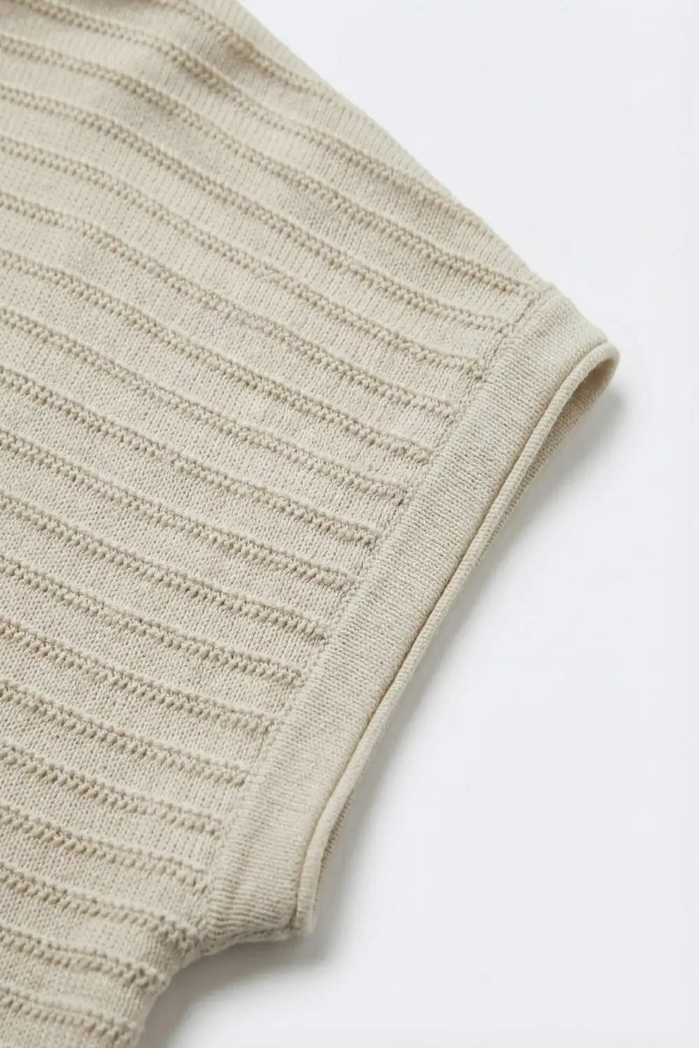 Beige Ribbed open Knit Relaxed Fit Short Sleeve sweater - BEIGE / ONE - Sweaters