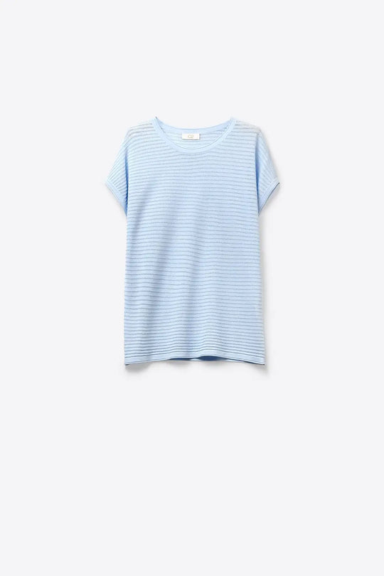 Light Blue Striped open Knit Relaxed Fit sweater - BLUE / ONE - Sweaters