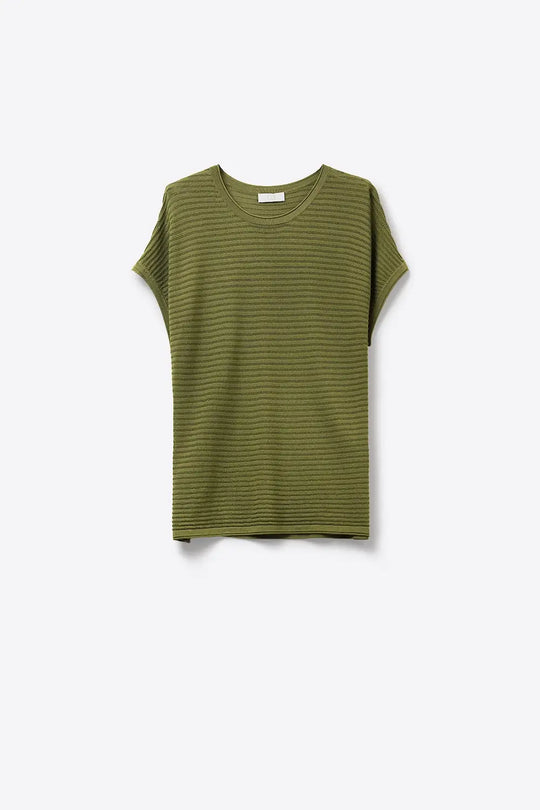 Ribbed knitted Short Sleeve sweater in olive green - KHAKI / ONE - Sweaters