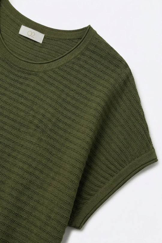 Ribbed knitted Short Sleeve sweater in olive green - KHAKI / ONE - Sweaters