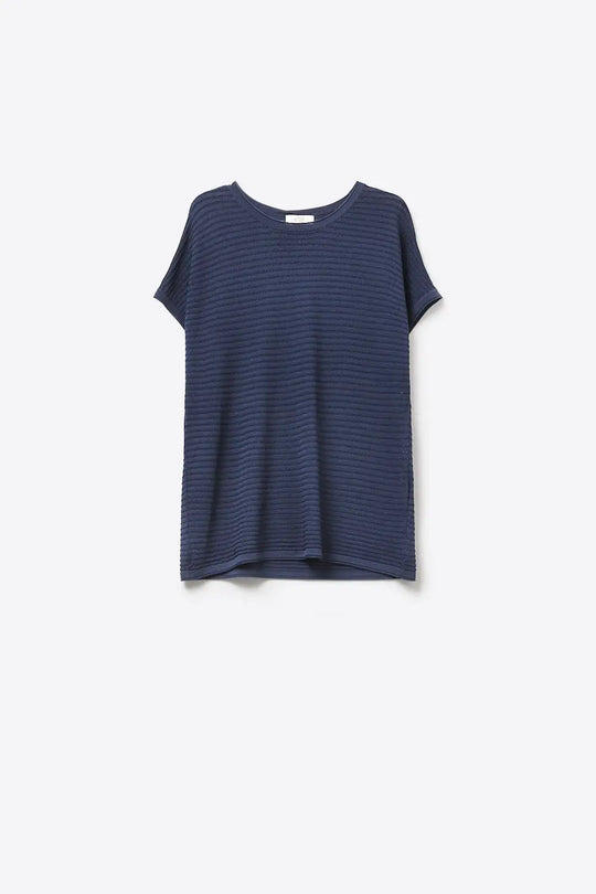 Navy Textured Short Sleeve Relaxed sweater - NAVY / ONE - Sweaters