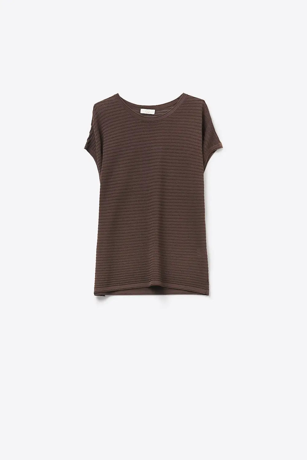 Brown Ribbed Knit Short Sleeve Relaxed sweater - BROWN / ONE - Sweaters