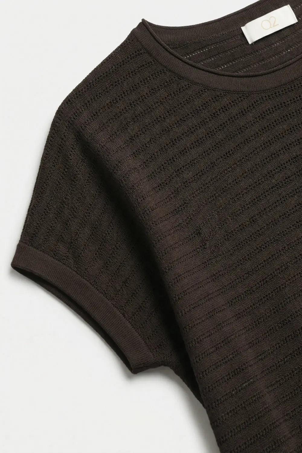 Brown Ribbed Knit Short Sleeve Relaxed sweater - BROWN / ONE - Sweaters