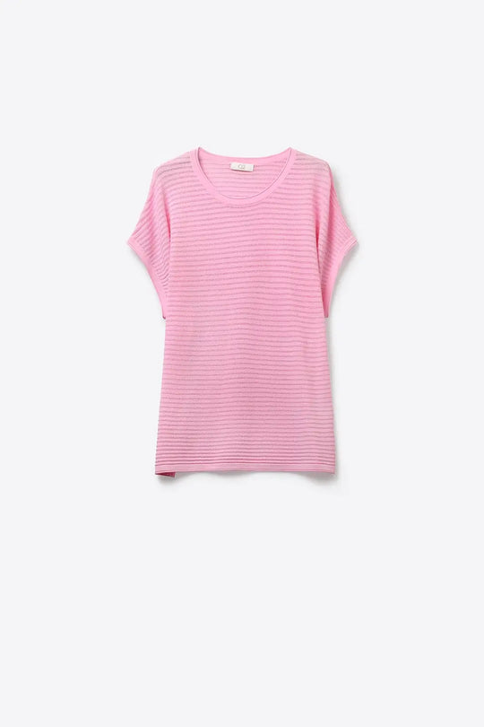 Pink Ribbed Knit Loose Fit sweater with dropped sleeves - PINK / ONE - Sweaters