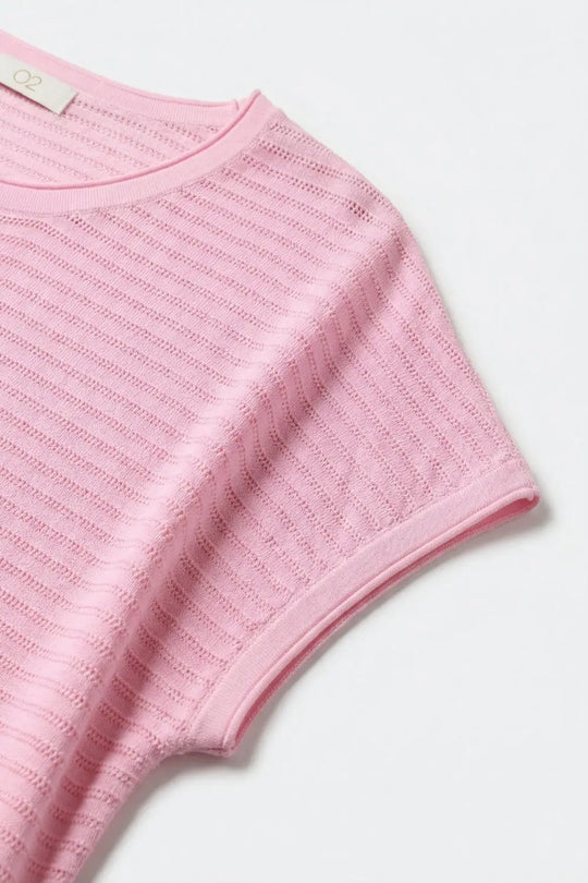 Pink Ribbed Knit Loose Fit sweater with dropped sleeves - PINK / ONE - Sweaters