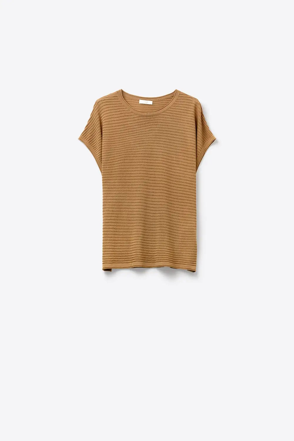 Camel Ribbed Knit Short Sleeve Sweater - CAMEL / ONE - Sweaters