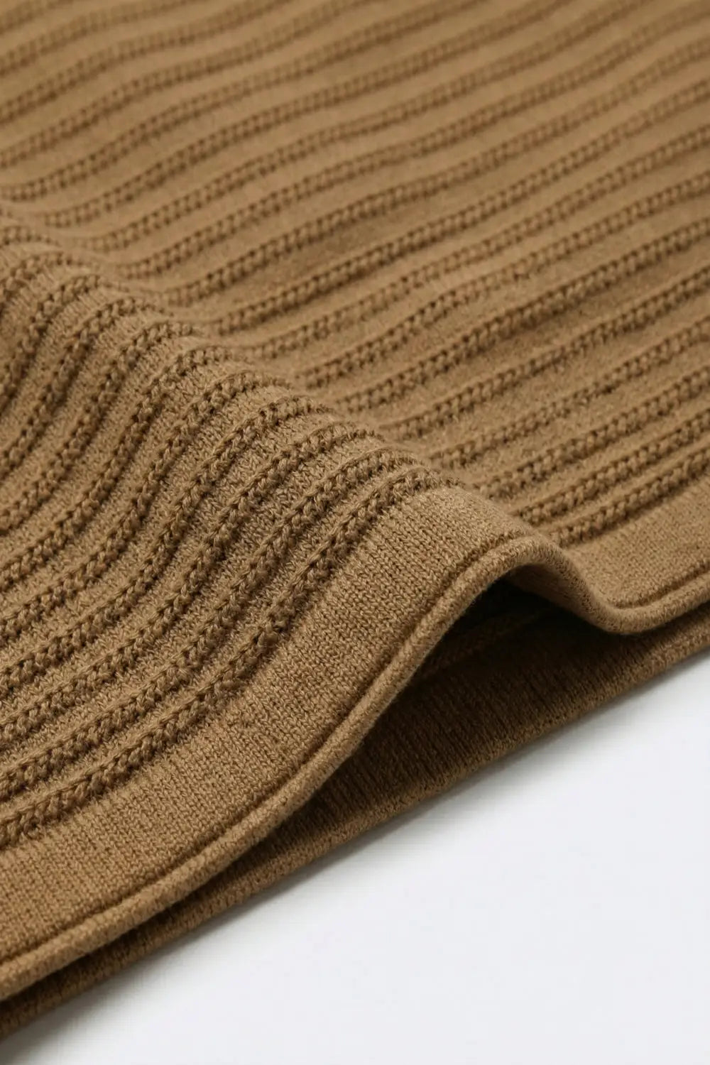 Camel Ribbed Knit Short Sleeve Sweater - CAMEL / ONE - Sweaters