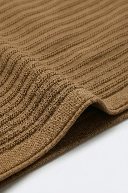 Camel Ribbed Knit Short Sleeve Sweater - CAMEL / ONE - Sweaters