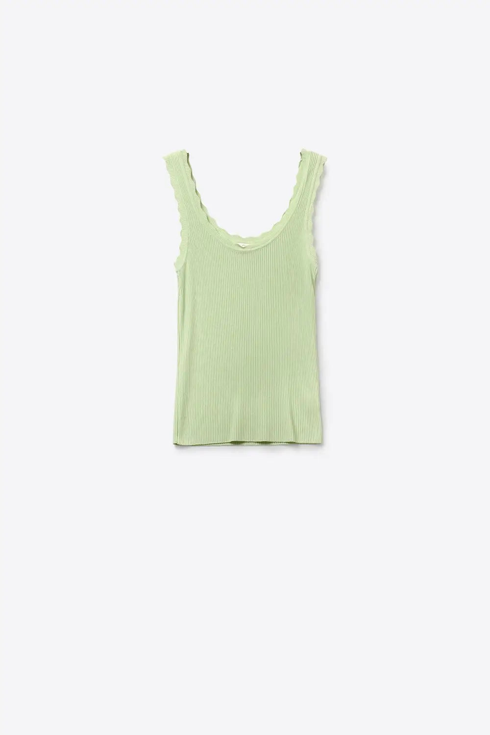 Light Green Ribbed Knit Tank with Scalloped Edges - GREEN / ONE - Tops