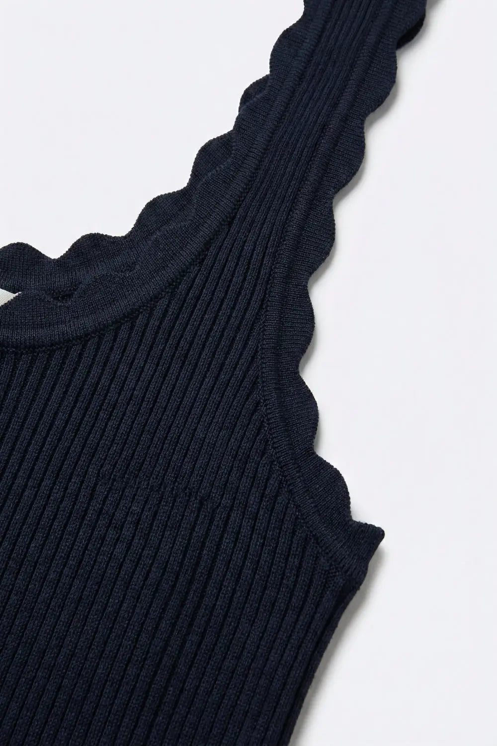 Navy Ribbed Knit Tank with Scalloped Neckline - NAVY / ONE - Tops