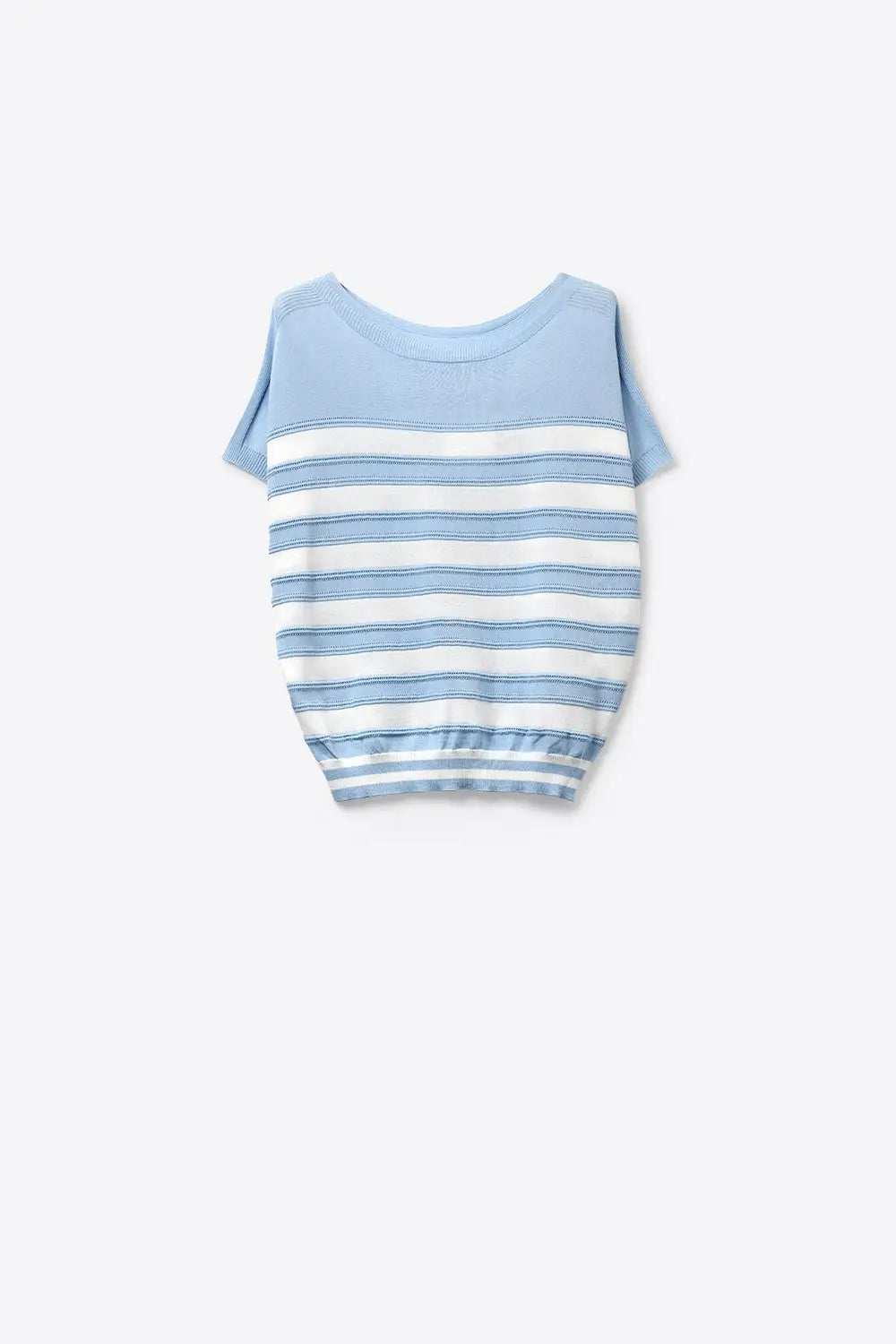 Light Blue Striped Knit Short Sleeve Sweater - BLUE / ONE - Sweaters
