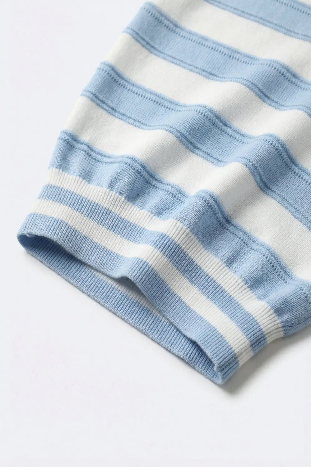 Light Blue Striped Knit Short Sleeve Sweater - BLUE / ONE - Sweaters