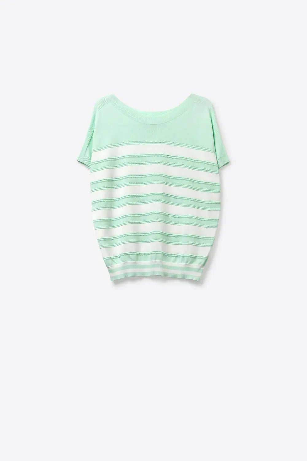 Mint Green Striped Knit Short Sleeve Sweater - GREEN / ONE - Sweaters