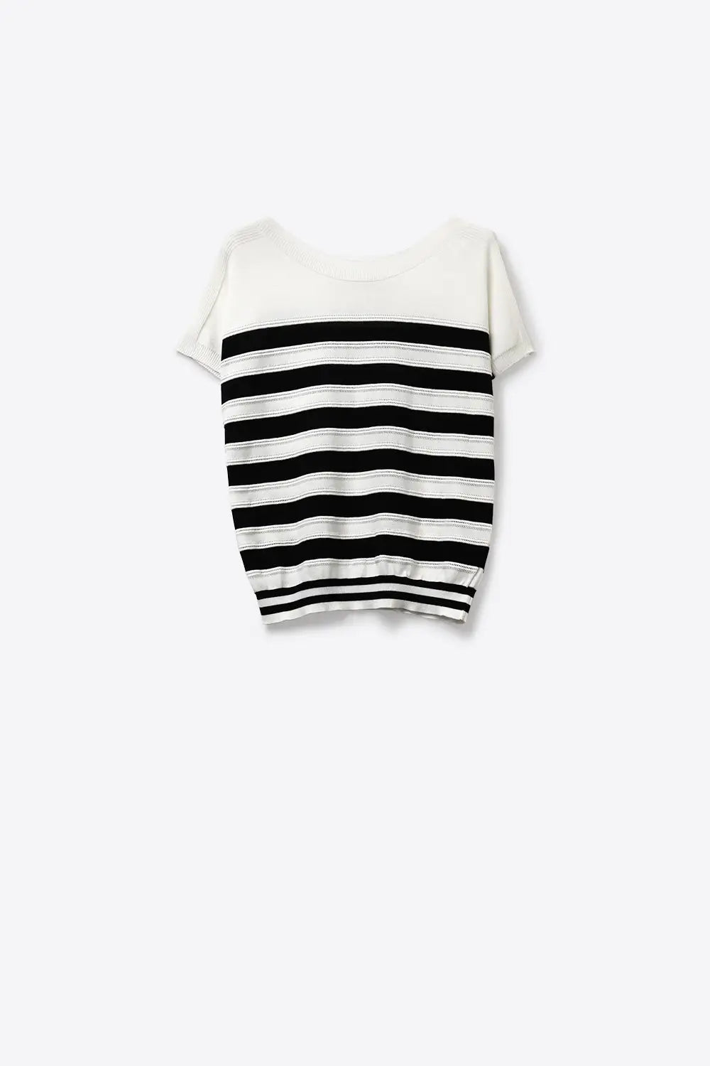 White and Black Striped Knit sweater in boat neckline - WHITE / ONE - Sweaters