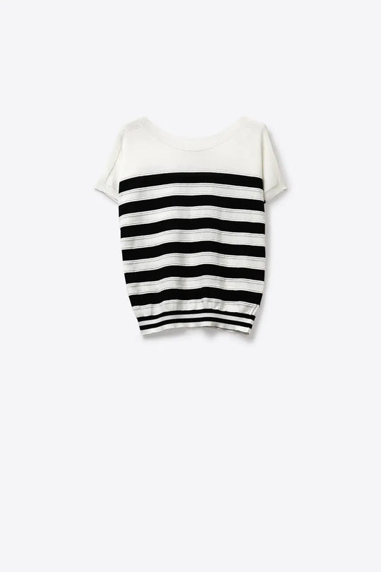 White and Black Striped Knit sweater in boat neckline - WHITE / ONE - Sweaters