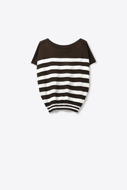 Short-Sleeve Striped Knit sweater in brown - BROWN / ONE - Sweaters