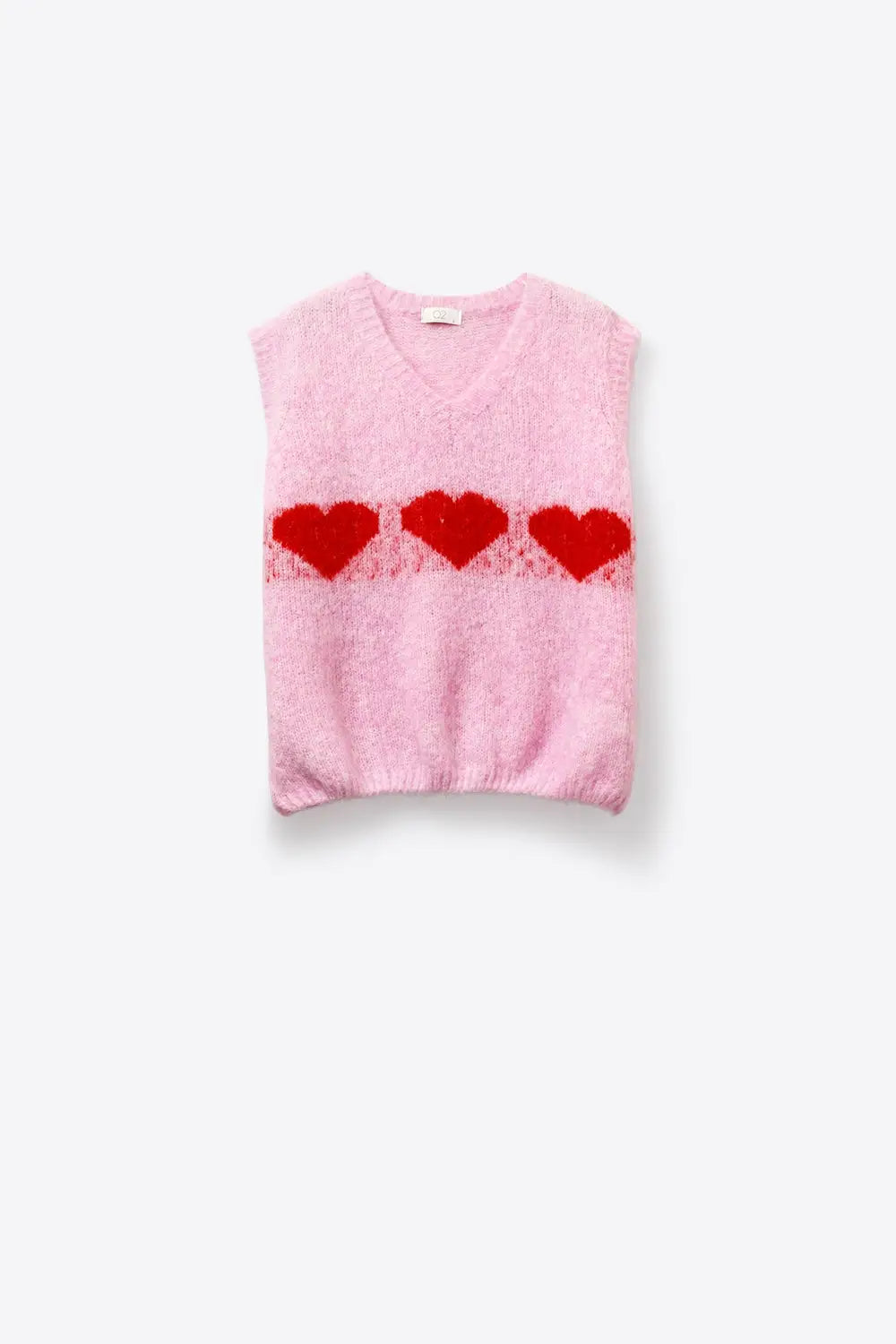 Relaxed-Fit Fluffy pink Knit Vest with Heart Motif - Sweaters