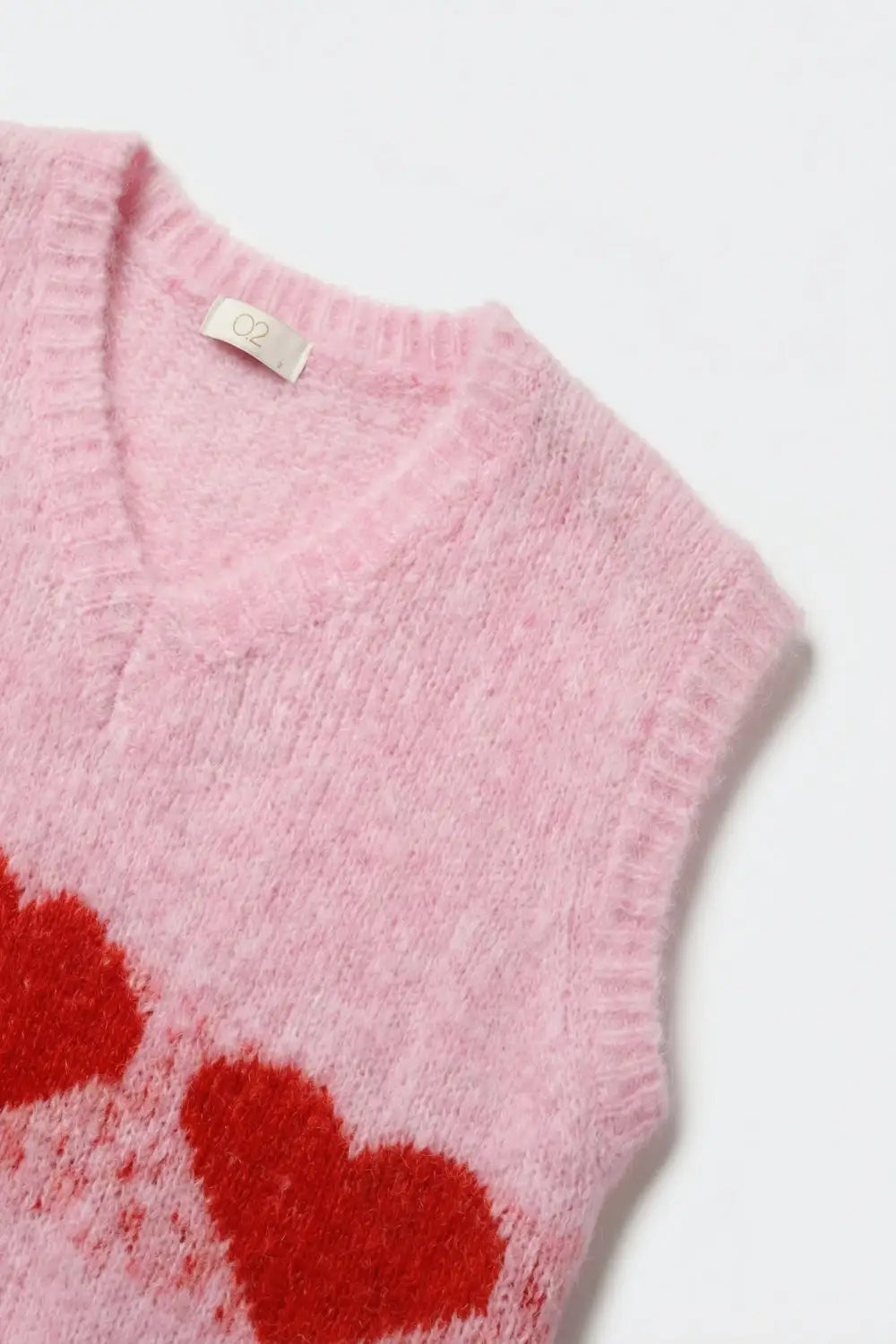 Relaxed-Fit Fluffy pink Knit Vest with Heart Motif - Sweaters