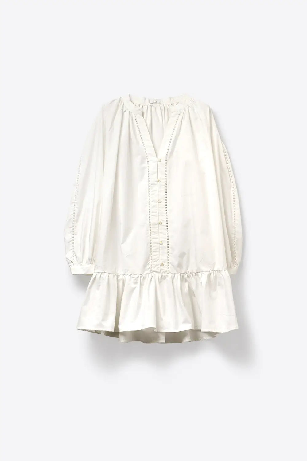 Lightweight Cotton Poplin Peasant Dress in white with Ruffle Hem - Dresses