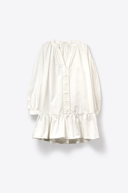 Lightweight Cotton Poplin Peasant Dress in white with Ruffle Hem - Dresses