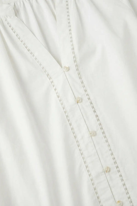 Lightweight Cotton Poplin Peasant Dress in white with Ruffle Hem - Dresses