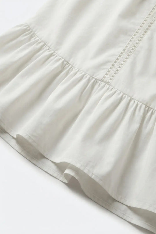 Lightweight Cotton Poplin Peasant Dress in white with Ruffle Hem - Dresses