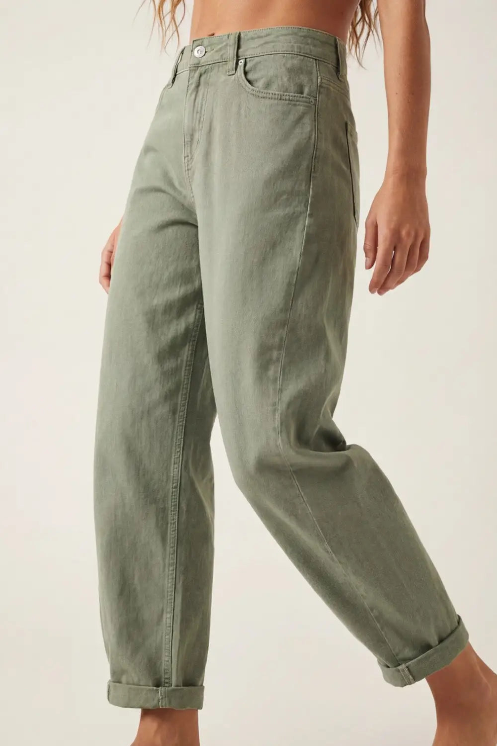 High-Rise Barrel-Leg Pants in Soft khaki color - Colored Jeans