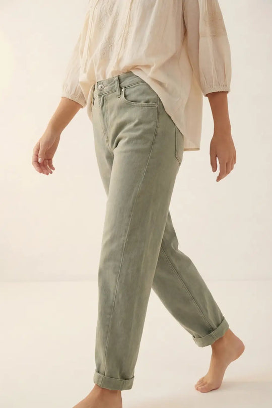 High-Rise Barrel-Leg Pants in Soft khaki color - Colored Jeans