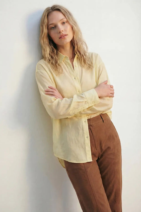 Yellow shiny satin shirt Button-Down Shirt with Relaxed Fit - Shirts